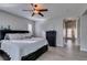 A spacious main bedroom featuring a ceiling fan, and plenty of natural light at 3829 Hawkeye Falls Ave, North Las Vegas, NV 89085