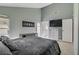 Spacious bedroom with a TV, outdoor access, and white doors and trim at 4156 Broadriver Dr, Las Vegas, NV 89108