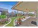 Relaxing covered patio with stylish landscaping, offering a perfect outdoor retreat at 6151 Naha Port Ave, Las Vegas, NV 89110
