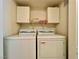 Convenient laundry room with modern washer and dryer units and overhead storage cabinets at 7400 W Flamingo Rd # 2058, Las Vegas, NV 89147