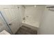 Clean white bathroom with tub and shower, perfect for easy maintenance and relaxation at 1455 E Katie Ave # 16, Las Vegas, NV 89119