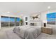 Main bedroom with a bed, two side tables, and a balcony overlooking the city at 522 Riley Ridge Ct, Henderson, NV 89012