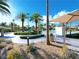 Community pool featuring clear, sparkling water surrounded by towering palm trees at 150 Short Ruff Way, Las Vegas, NV 89148