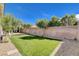 Landscaped backyard with artificial grass, gravel, and trees at 9359 Brownstone Ledge Ave, Las Vegas, NV 89149