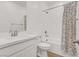 Elegant bathroom showcasing modern fixtures, bathtub, and shower with patterned curtain at 965 Nevada State Dr # 6101, Henderson, NV 89002