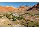 Scenic aerial view showcasing the desert landscape and majestic mountain views at 14525 Heyer Way, Las Vegas, NV 89161