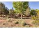 Exterior view of home with desert landscaping and mature trees in a serene setting at 14525 Heyer Way, Las Vegas, NV 89161
