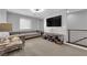 Spacious loft with plush gray sofa, modern lighting, and ample entertainment space at 1836 Soto Ln, North Las Vegas, NV 89032