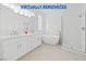 Modern bathroom with double vanity, soaking tub, and glass shower at 2920 Foxtail Creek Ave, Henderson, NV 89052