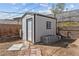 A backyard shed providing storage space, complemented by neat landscaping at 2963 Greendale St, Las Vegas, NV 89121
