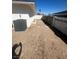Spacious backyard featuring block wall, mature palm, and space for future landscaping at 5129 Sugarfoot Ave, Las Vegas, NV 89107