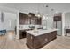 Kitchen featuring an island with seating, modern cabinetry, stainless appliances and hardwood floors at 752 Echelon St, Las Vegas, NV 89138