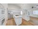 Modern kitchen with stainless steel appliances, island, and hardwood flooring, perfect for cooking and entertaining at 2221 Loggerhead Rd, Las Vegas, NV 89117