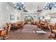Bright meeting room features multiple tables, comfortable chairs, ceiling fans and decorative chandeliers at 3609 Citrus Heights Ave, North Las Vegas, NV 89081