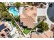 Aerial view highlighting backyard amenities including pool, putting green, and patio with seating at 1600 Windsford Cir, Las Vegas, NV 89117