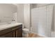 Cozy bathroom featuring vanity with a shower-tub combo, and neutral color scheme at 258 Castellari Dr, Las Vegas, NV 89138