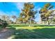 A grassy park with mature trees and a backdrop of buildings, creating a serene and inviting outdoor space at 3141 Pinehurst Dr # C, Las Vegas, NV 89109