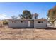 Back exterior of the home with gray siding and a large yard at 352 Cox Ave, Overton, NV 89040
