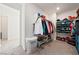 Walk-in closet featuring built-in organizers for shoes and clothing, and carpet floors at 3981 E Teller Dr, Pahrump, NV 89061