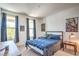 Bedroom with blue bedding, two windows, and Marvel-themed decor at 6593 Corsari Ridge St, Las Vegas, NV 89166