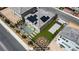 Virtually staged backyard featuring a pool, pergola, firepit, and solar panels at 7255 Bold Rock Ave, Las Vegas, NV 89113
