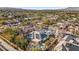 Wide angle aerial view showcasing a home with solar panels and surrounded by mature trees at 6907 May Basket Ave, Las Vegas, NV 89131