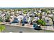 Expansive aerial view of a neighborhood, showcasing well-maintained homes, manicured lawns, and proximity to city skyline at 8233 Hydra Ln, Las Vegas, NV 89128