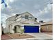 Charming two-story home with a striking blue garage door, complemented by a well-kept yard and desert landscaping at 8233 Hydra Ln, Las Vegas, NV 89128