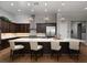 Modern kitchen featuring a spacious island with seating, pendant lights, and stainless steel appliances at 13 Porto Malaga St, Henderson, NV 89011