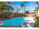 Private backyard with a swimming pool, patio area, and mature palm trees at 4443 Verdiccio Ave, Las Vegas, NV 89141