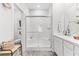 A bright bathroom features a modern glass shower and ample counter space at 7350 N Decatur Blvd # 5, Las Vegas, NV 89131