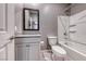 Standard bathroom with a tub, toilet, vanity, and mirror at 940 Riverlawn Pl, Las Vegas, NV 89138