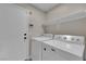 The functional laundry room includes a washer, dryer, and shelving for efficient organization and storage at 5988 Turtle River Ave, Las Vegas, NV 89156