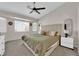 Calm bedroom features neutral décor, ceiling fan, carpet floors, and natural light at 5988 Turtle River Ave, Las Vegas, NV 89156