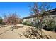 View of the backyard featuring desert landscaping, young flowering trees, and green foliage at 4680 Suntree Ct, Pahrump, NV 89061