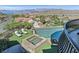Elevated view of backyard pool, spa, and mountain views at 503 Aaron Way, Boulder City, NV 89005