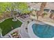 Aerial view of backyard featuring a pool, patio and gazebo at 10748 Aldrovandi Dr, Las Vegas, NV 89141
