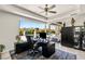 Modern home office featuring sleek black desk, patio view, and stylish decor for enhanced productivity at 4208 Lapis Ridge Ct, Las Vegas, NV 89135