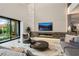 Bright living room features a fireplace, flat screen tv, recessed lights and a sliding glass door to the patio at 751 Wexler Ct, Las Vegas, NV 89107