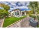 A well-maintained backyard features artificial turf, manicured landscaping, and comfortable outdoor seating at 1900 Vero Dr, Las Vegas, NV 89134