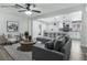 Inviting living room with open floor plan, modern furniture, and kitchen access featuring a center island at 2729 Flower Ave, North Las Vegas, NV 89030