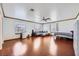 Open floorplan great room is spacious and bright with hardwood floors throughout at 6710 Redwood Cir, Las Vegas, NV 89103