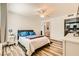 Comfortable bedroom showcases a ceiling fan, closet and stylish flooring at 950 Seven Hills Dr # 814, Henderson, NV 89052