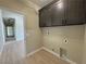 Convenient laundry room with upper cabinets and hookups for a washer and dryer at 1131 Lupin St, Pahrump, NV 89048