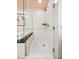 Stylish bathroom showcases a glass-enclosed shower and tiled floor at 145 Harmon Ave # 1021, Las Vegas, NV 89109