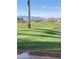 Picturesque golf course featuring green grass, palm trees, and mountains in the background on a sunny day at 172 Tall Ruff Dr, Las Vegas, NV 89148