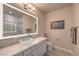 Elegant bathroom featuring modern vanity, vessel sink, and an illuminated mirror at 1912 Glenview Dr, Las Vegas, NV 89134