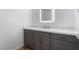 Modern bathroom featuring a gray vanity, illuminated mirror, and sleek design at 477 Highview Ridge Ave, Las Vegas, NV 89138