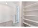 Bright hallway with gray carpet leading to closet with adjustable shelving at 4915 Chidlaw Ave # 2, Las Vegas, NV 89115