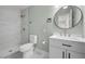 Modern bathroom with stylish fixtures, a toilet, sink, and a glass-enclosed shower at 728 Carpenter Dr, Las Vegas, NV 89107